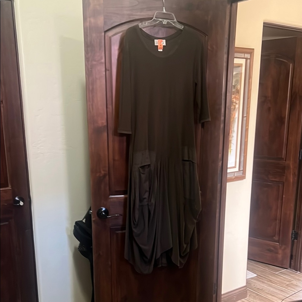 Brown Midi Dress with Pockets